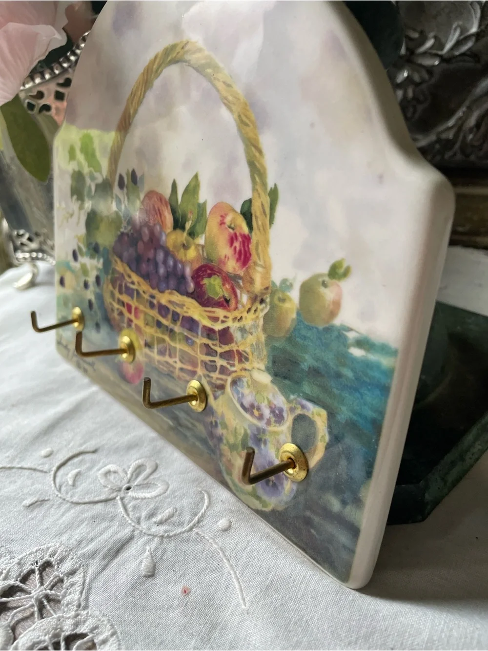 Accents | Vintage Ceramic Key Holder Wall Hooks French Country Cottage ...